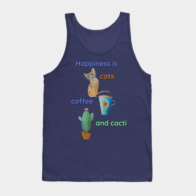 Happiness is Cats, Coffee and Cacti Tank Top by candimoonart
